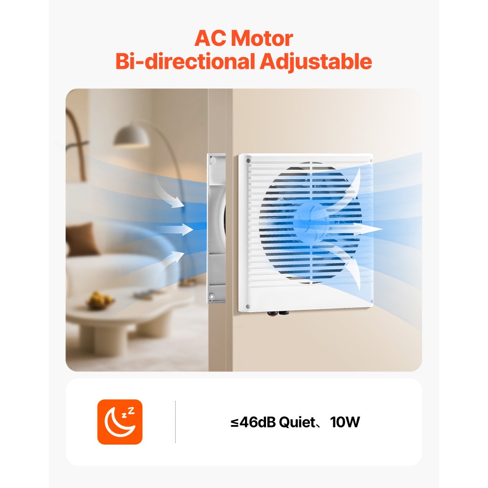 VEVOR 7.5-Inch Room to Room Fan, Through Wall Fan with AC Motor & Bi-directional Adjustable Wind, 180 CFM Ventilation