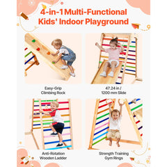VEVOR Indoor Playground Jungle Gym, 4-in-1 Wooden Indoor Playground Playset with Climbing Rock, Slide, Wooden Ladder &