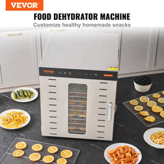 VEVOR Food Dehydrator Machine, 10 Stainless Steel Trays, 1000W Electric Food Dryer with Digital Adjustable Timer &