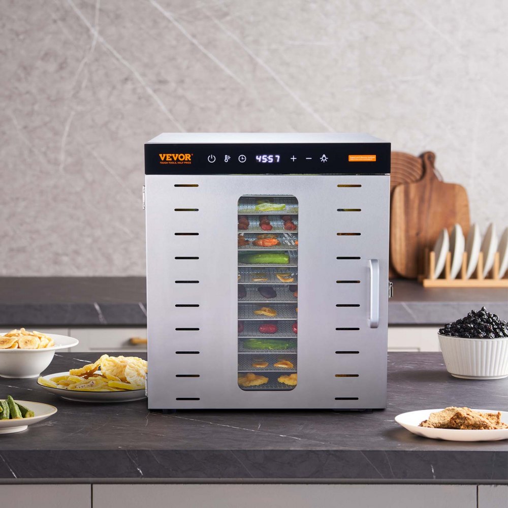 VEVOR Food Dehydrator Machine, 10 Stainless Steel Trays, 1000W Electric Food Dryer with Digital Adjustable Timer &