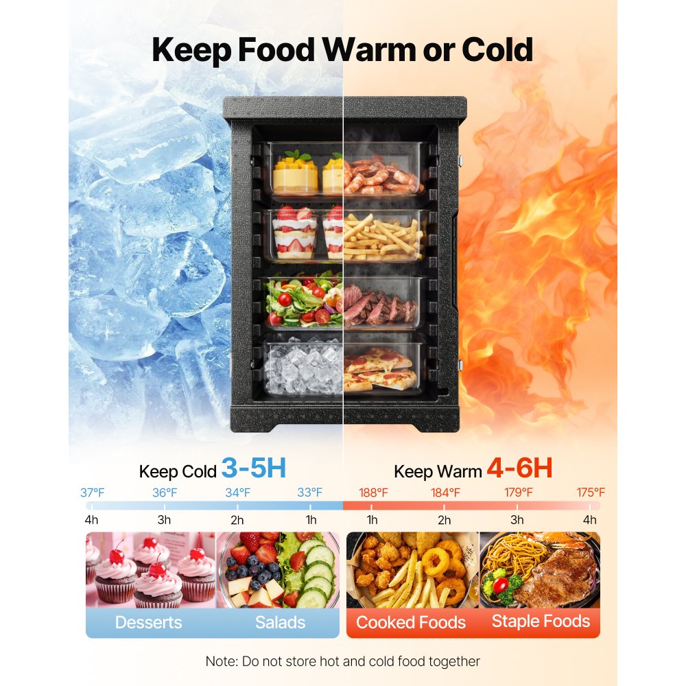 VEVOR Insulated Food Pan Carrier, 82 Qt Hot Box for Catering, LLDPE Food Box Carrier with Double Buckles, Front Loading