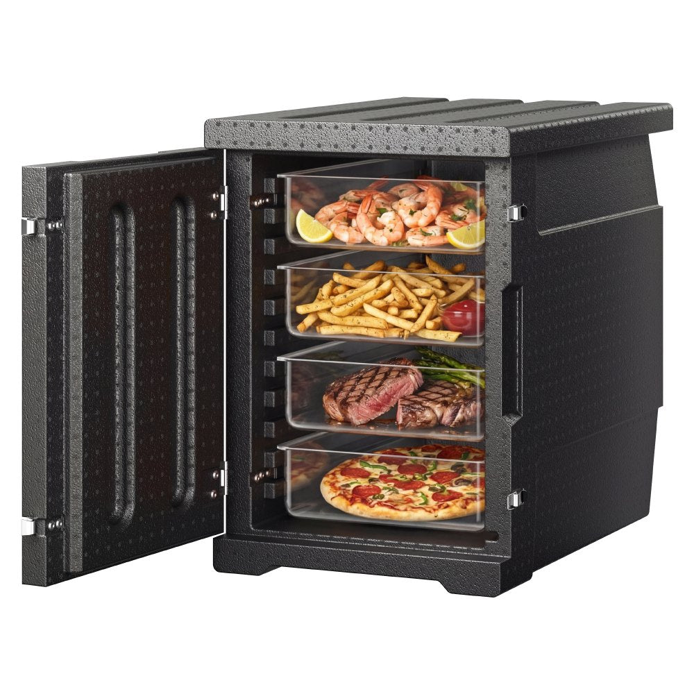 VEVOR Insulated Food Pan Carrier, 82 Qt Hot Box for Catering, LLDPE Food Box Carrier with Double Buckles, Front Loading