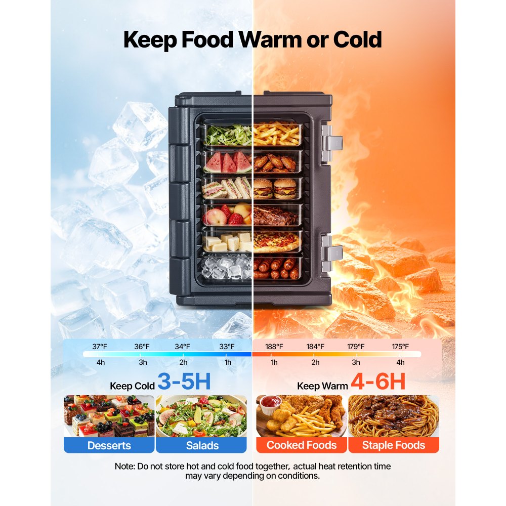 VEVOR Insulated Food Pan Carrier, 95 Qt Non-Electrical Food Warmer, with Wheel & 304 Stainless Steel Latch, LLDPE