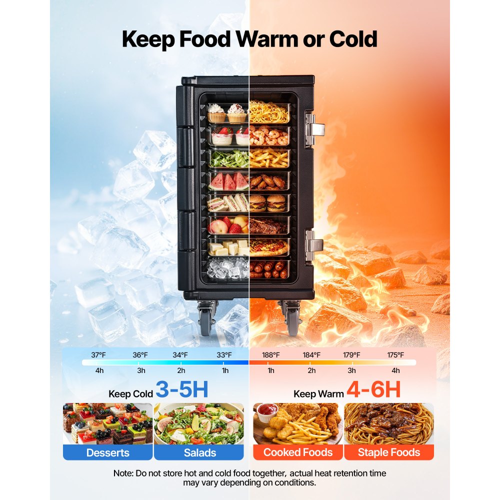 VEVOR Insulated Food Pan Carrier, 127 Qt Non-Electrical Food Warmer, with Swivel Wheel & 304 Stainless Steel Latch