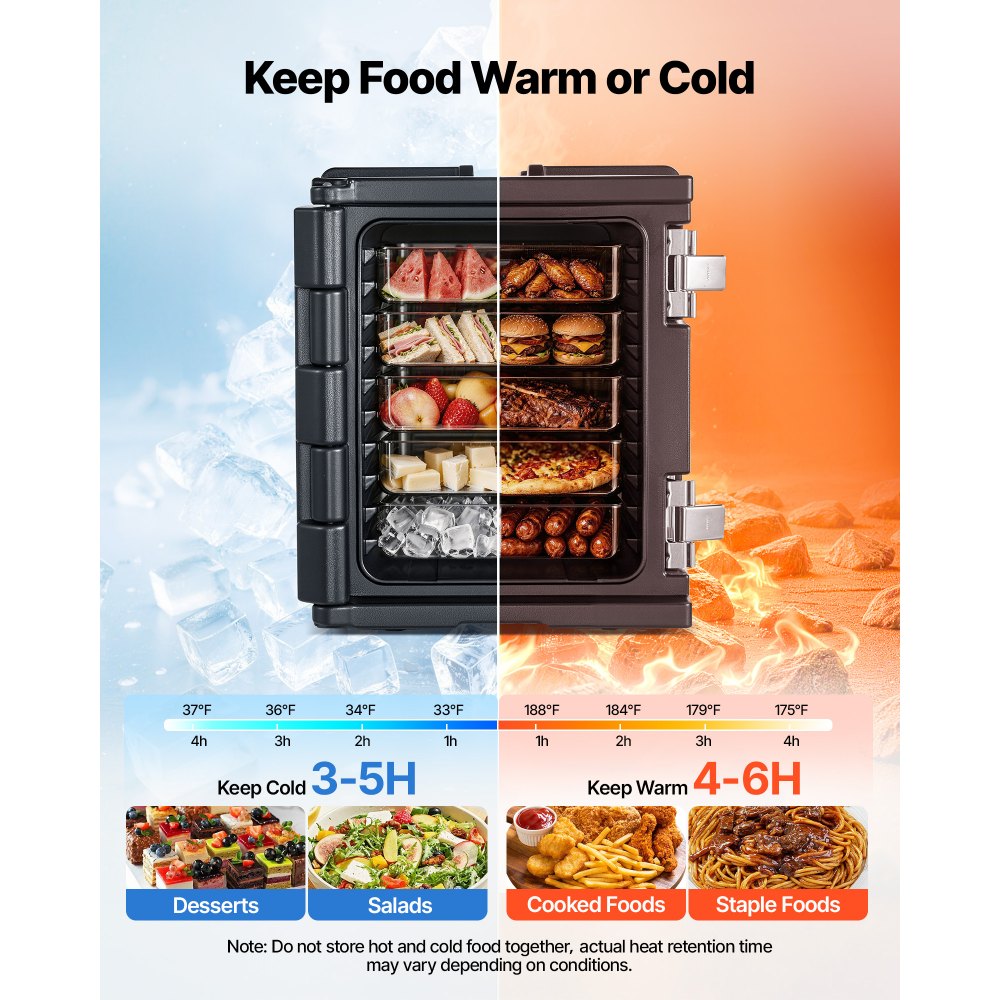 VEVOR Insulated Food Pan Carrier, 82 Qt Non-Electrical Food Warmer, with Wheel & 304 Stainless Steel Latch, LLDPE
