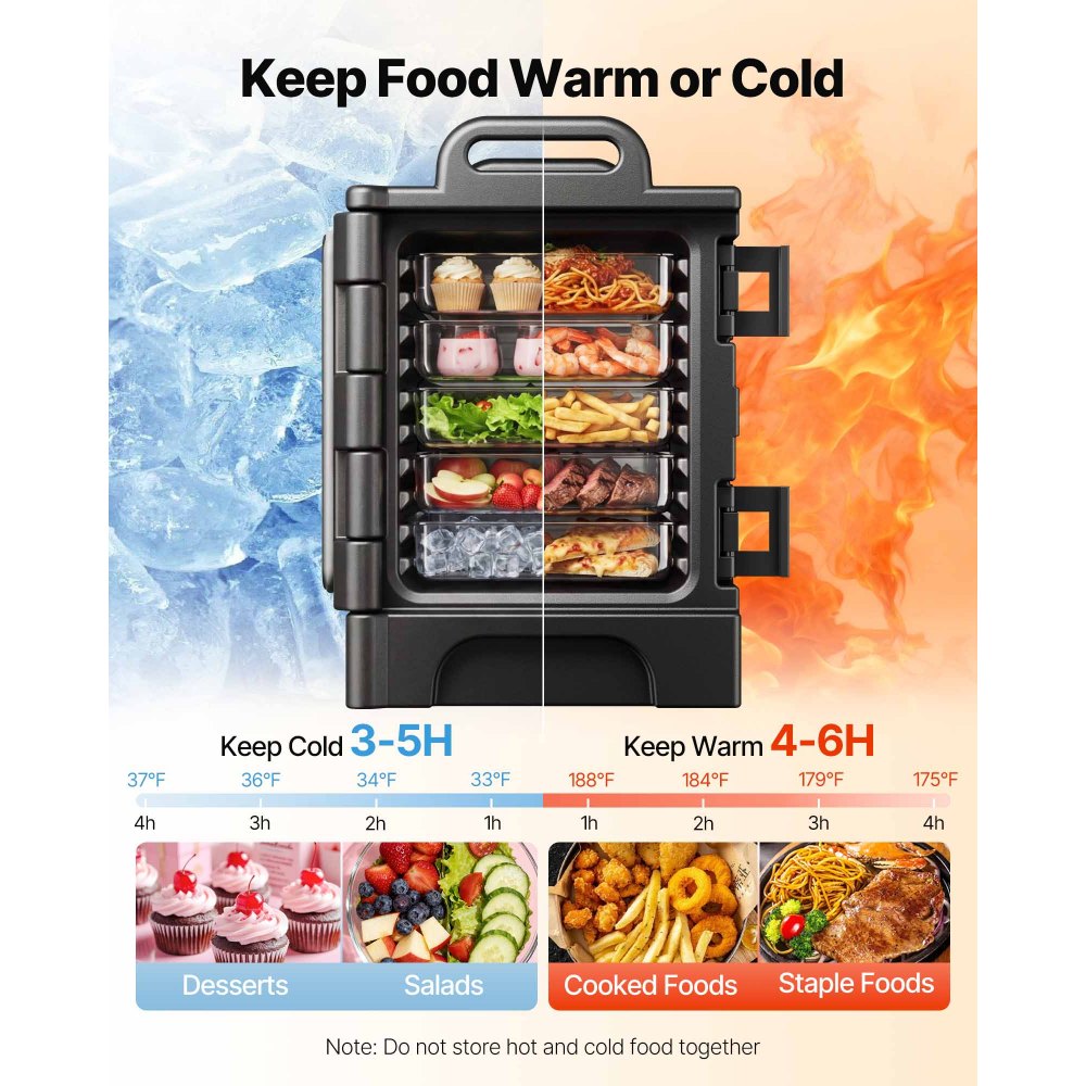 VEVOR Insulated Food Pan Carrier, 81 Qt Hot Box for Catering, Food Box Carrier with Double Buckles, Front Loading Food