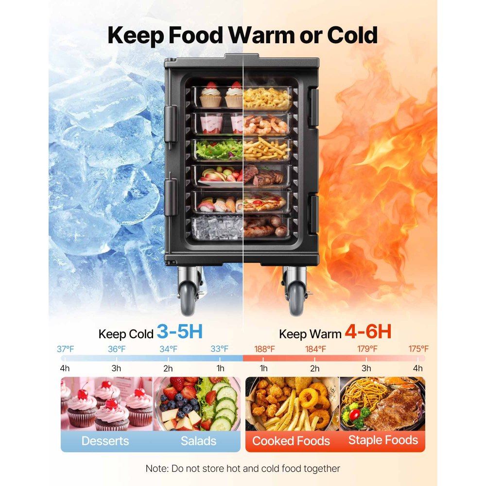 VEVOR Insulated Food Pan Carrier, 95 Qt Hot Box for Catering, Food Box Carrier with Buckle, Front Loading Food Warmer