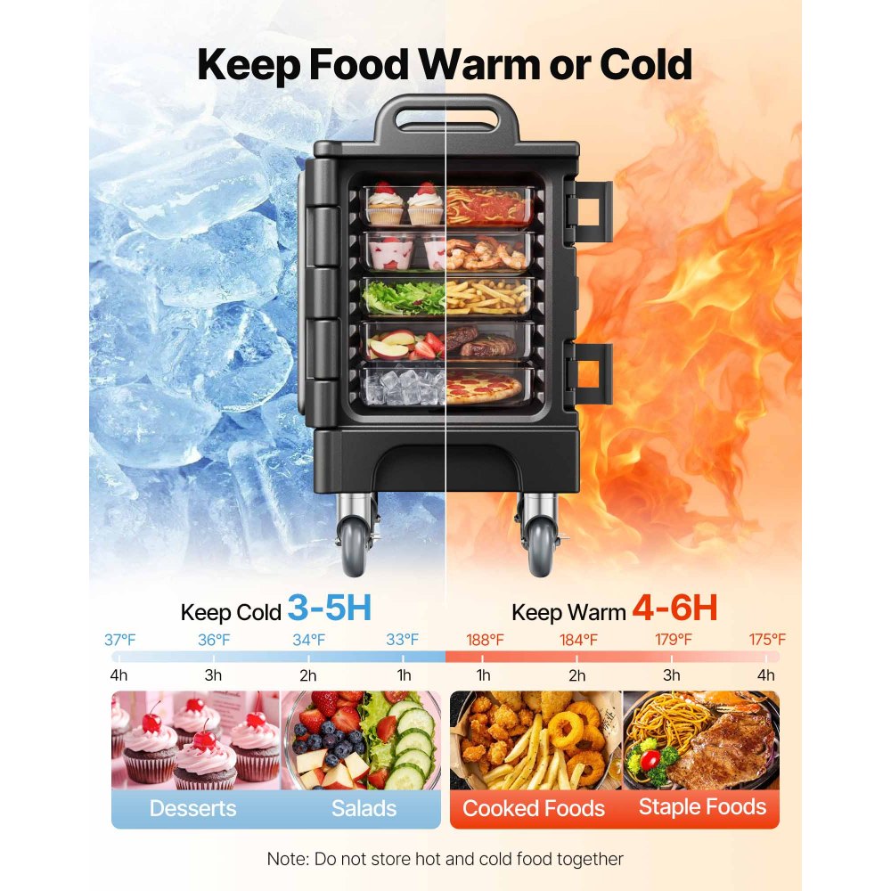 VEVOR Insulated Food Pan Carrier, 81 Qt Hot Box for Catering, Food Box Carrier with Double Buckles, Front Loading Food