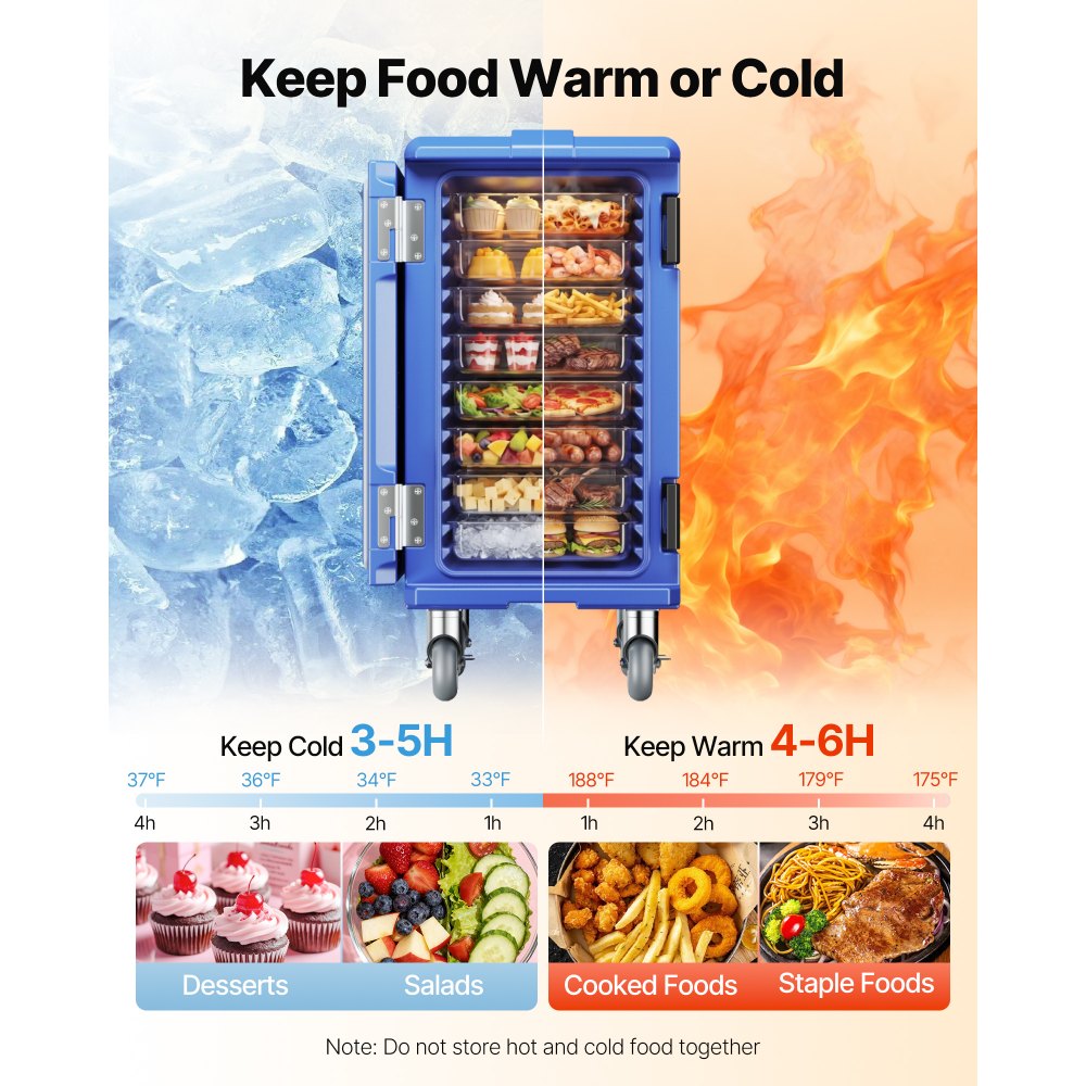VEVOR Insulated Food Pan Carrier, 127 Qt Hot Box for Catering, Food Box Carrier with Double Buckles, Front Loading Food