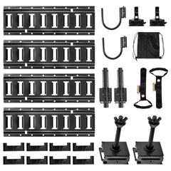 VEVOR E-Track Tie-Down Rail Kit, 4 Pack 1.3 ft E Track Rails, 2 U-Shaped Hooks, 2 Tool Holders, 2 Track Shelf Brackets