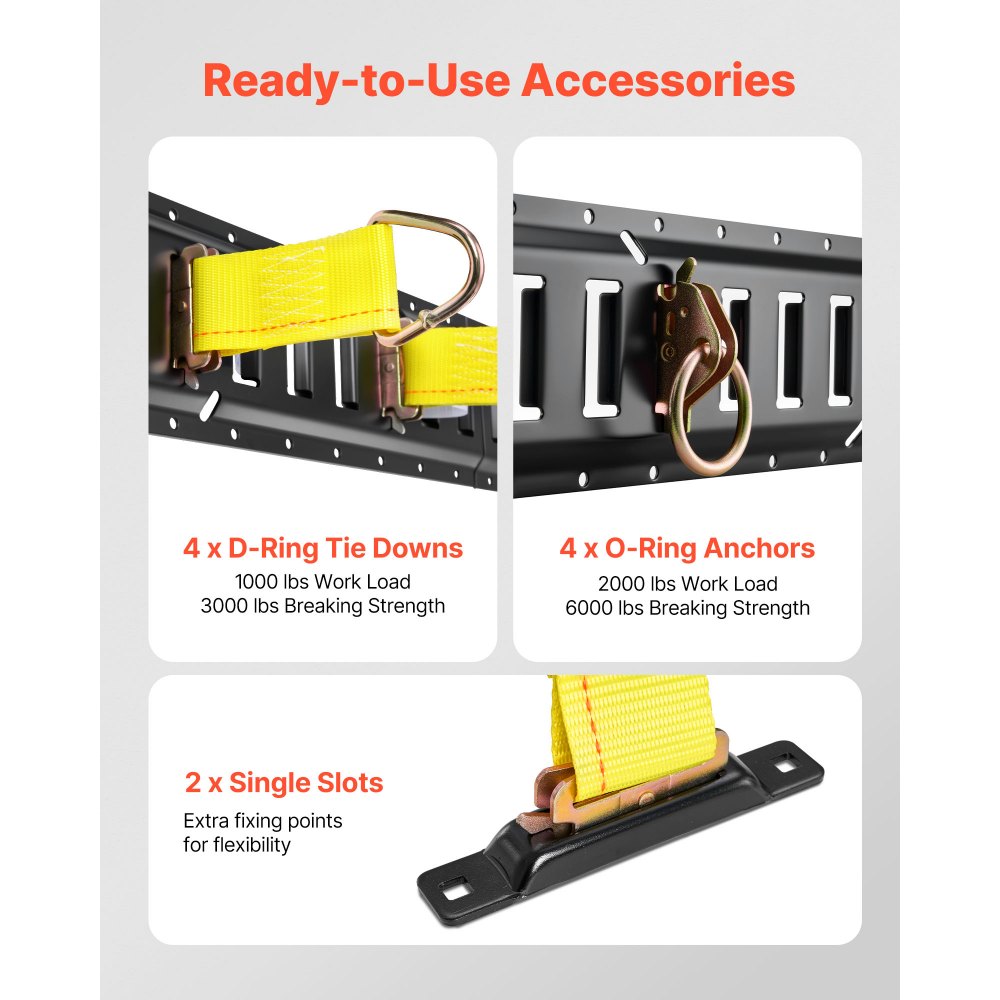 VEVOR E-Track Tie-Down Rail Kit, 4 Pack 1.3 ft E Tracks Set, 21 Pcs Includes 2 Ratchet Straps & 4 O-Rings & 4 Tie-Offs