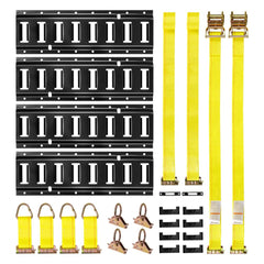 VEVOR E-Track Tie-Down Rail Kit, 4 Pack 1.3 ft E Tracks Set, 21 Pcs Includes 2 Ratchet Straps & 4 O-Rings & 4 Tie-Offs