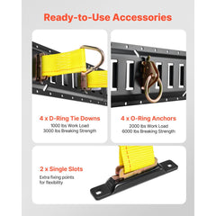 VEVOR E-Track Tie-Down Rail Kit, 4 Pack 2 ft E Track Rails, 20 Pcs Includes 2 Ratchet Straps & 4 O-Rings & 4 Tie-Offs
