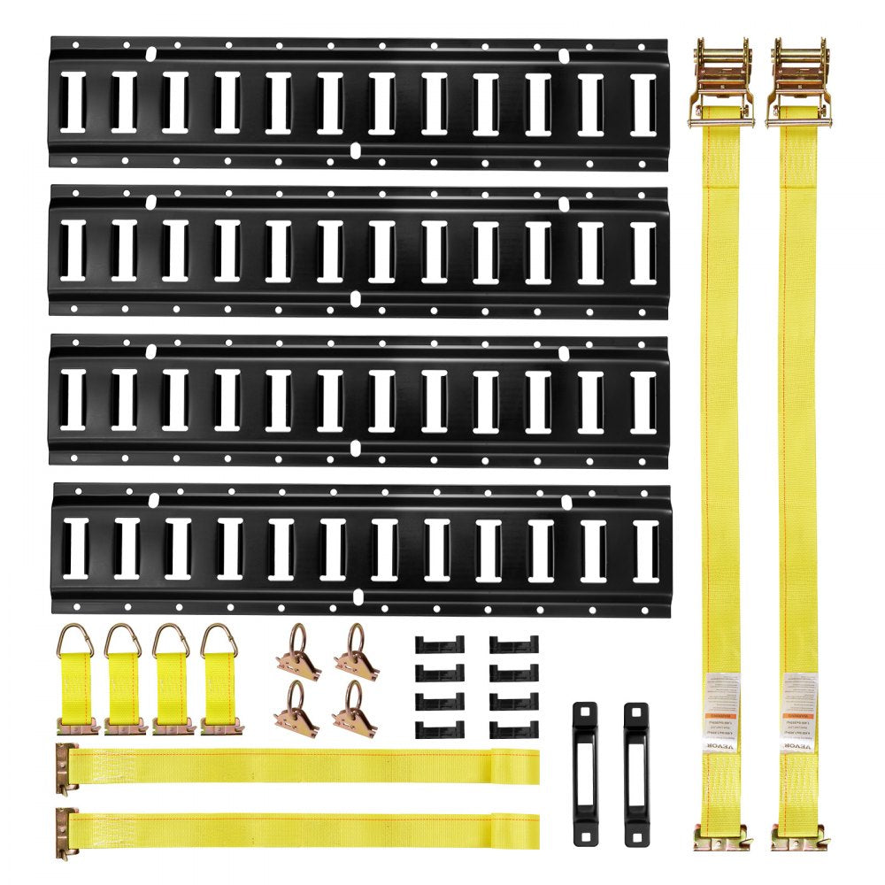 VEVOR E-Track Tie-Down Rail Kit, 4 Pack 2 ft E Track Rails, 20 Pcs Includes 2 Ratchet Straps & 4 O-Rings & 4 Tie-Offs