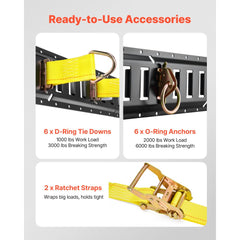 VEVOR E-Track Tie-Down Rail Kit, 6 Pack 5 ft E Track Rails, 26 Pcs Includes 2 Ratchet Straps & 6 O-Rings & 6 Tie-Offs