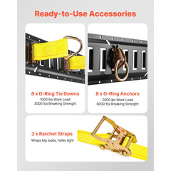 VEVOR E-Track Tie-Down Rail Kit, 8 Pack (5ft+4ft+2ft+1ft) E Track Rails, 36 Pcs Includes 2 Ratchet Straps & 8 O-Rings &