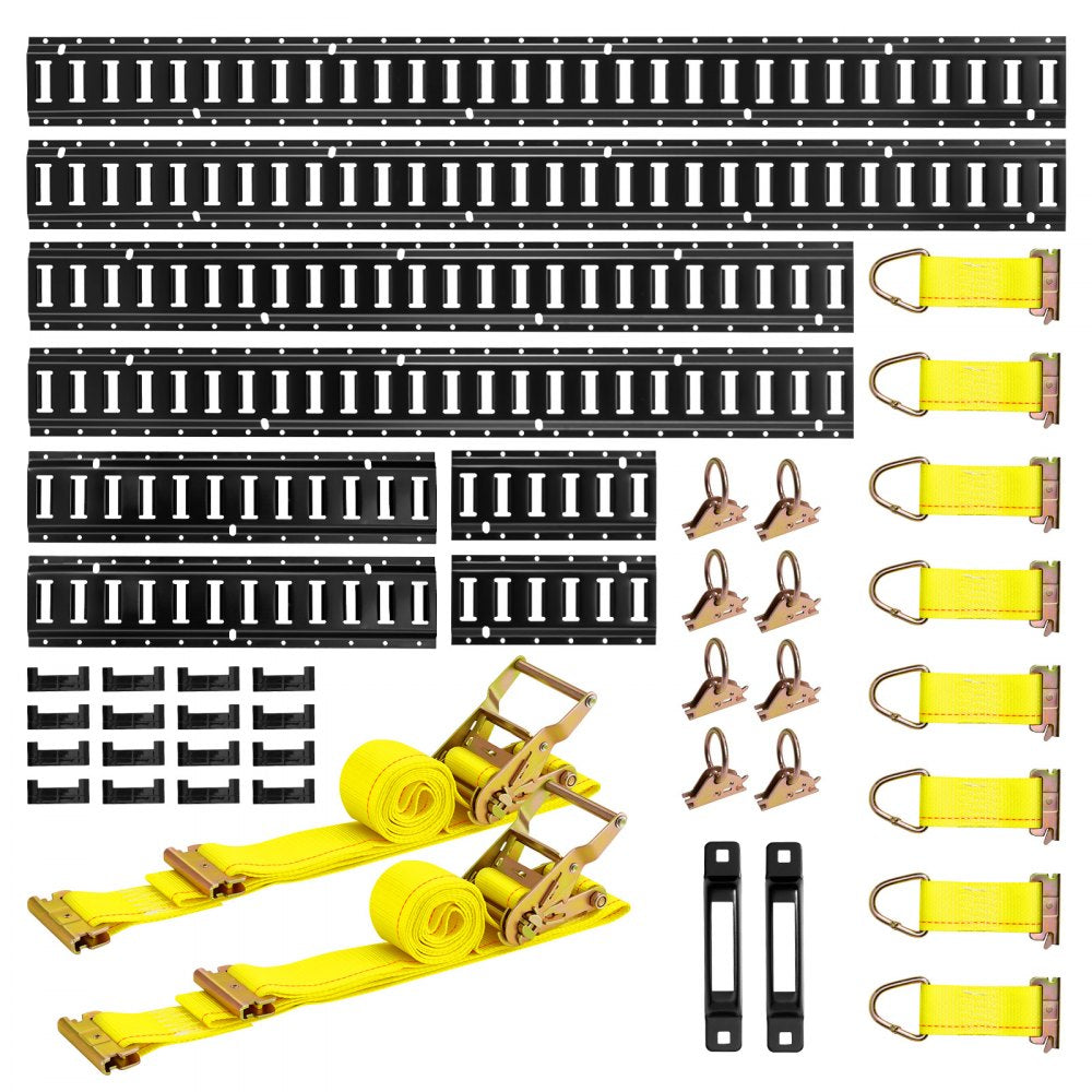 VEVOR E-Track Tie-Down Rail Kit, 8 Pack (5ft+4ft+2ft+1ft) E Track Rails, 36 Pcs Includes 2 Ratchet Straps & 8 O-Rings &