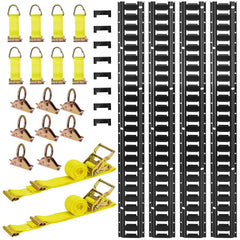 VEVOR E-Track Tie-Down Rail Kit, 4 Pack 7.7 ft E Track Rails, 26 Pcs Includes 2 Ratchet Straps & 8 O-Rings & 8 Tie-Offs