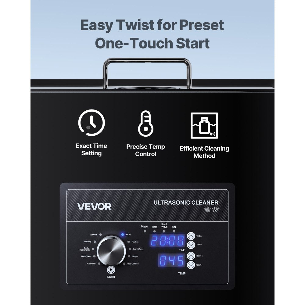 VEVOR 30L Ultrasonic Cleaner, Professional Ultrasonic Cleaner Machine with Knob Control, Stainless Steel Cleaning