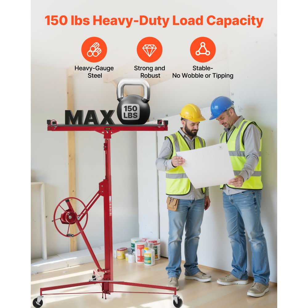 VEVOR 11ft Drywall Lift, Heavy-Duty 150 lbs Sheetrock Hoist with Adjustable Telescoping Arm, Lockable Wheels, Drywall