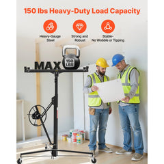 VEVOR 11ft Drywall Lift, Heavy-Duty 150 lbs Sheetrock Hoist with Adjustable Telescoping Arm, Lockable Wheels, Drywall