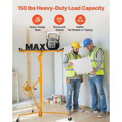 VEVOR 16ft Drywall Lift, Heavy-Duty 150 lbs Sheetrock Hoist with Adjustable Telescoping Arm, Lockable Wheels, Drywall