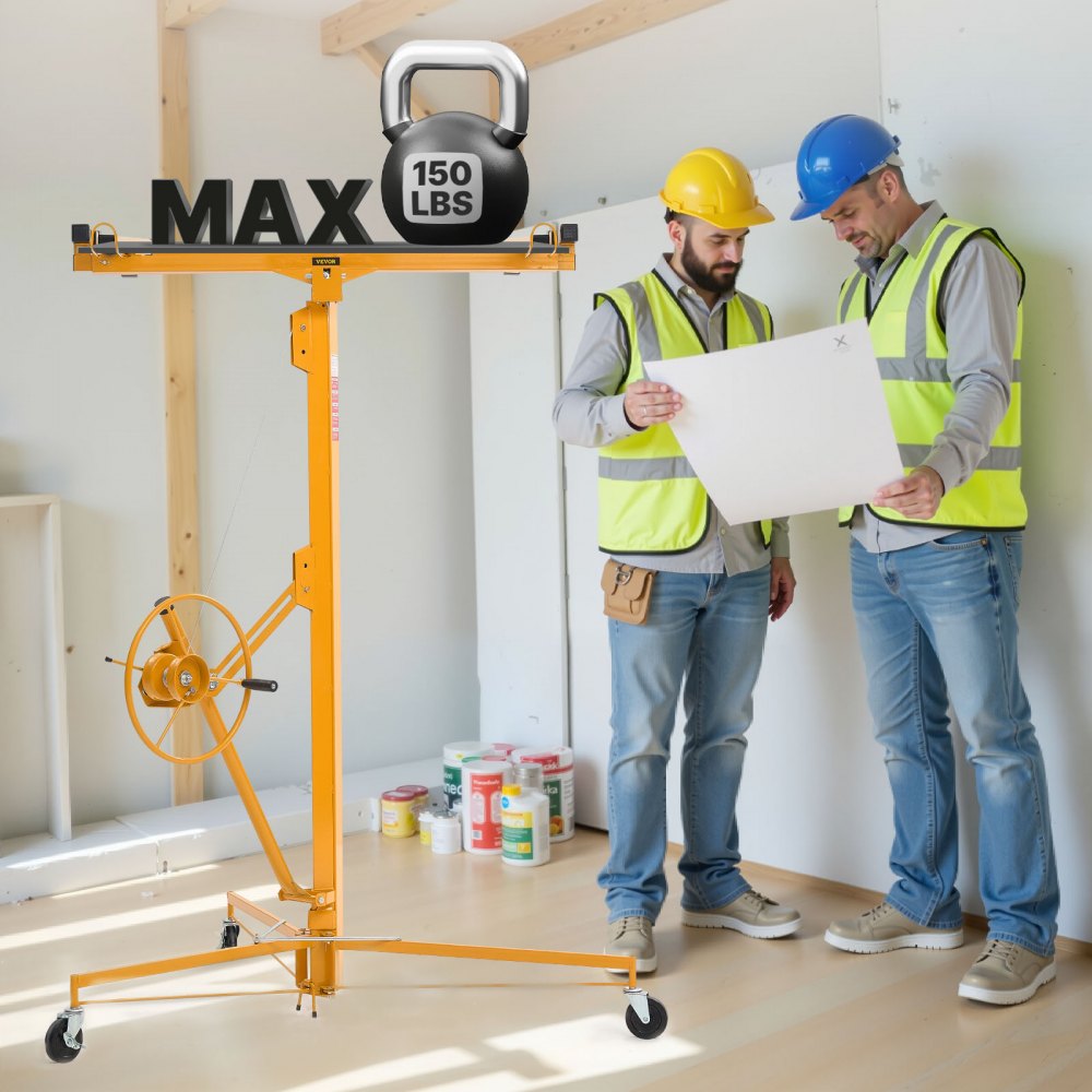 VEVOR 16ft Drywall Lift, Heavy-Duty 150 lbs Sheetrock Hoist with Adjustable Telescoping Arm, Lockable Wheels, Drywall