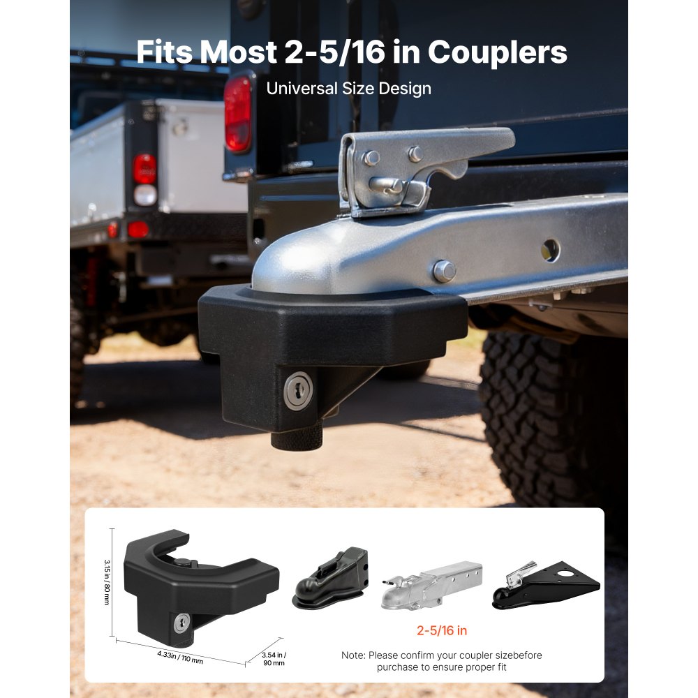VEVOR Trailer Hitch Lock Kit, Compatible with 2-5/16 in Couplers, Heavy-Duty Anti-Theft Trailer Ball Lock with 3 Keys &