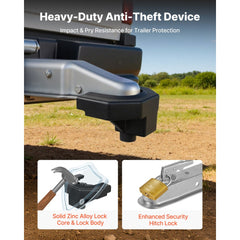 VEVOR Trailer Hitch Lock Kit, Compatible with 2-5/16 in Couplers, Heavy-Duty Anti-Theft Trailer Ball Lock with 3 Keys &