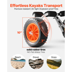 VEVOR Kayak Cart, 200 lbs Load Capacity, Foldable Kayak Trolley with 10-inch Solid Rubber Tires & 1 Ratchet Strap