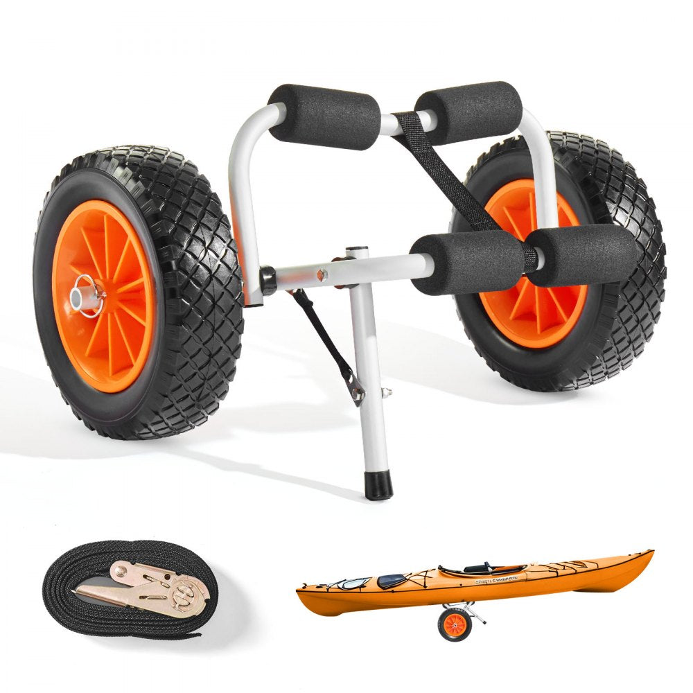 VEVOR Kayak Cart, 200 lbs Load Capacity, Foldable Kayak Trolley with 10-inch Solid Rubber Tires & 1 Ratchet Strap
