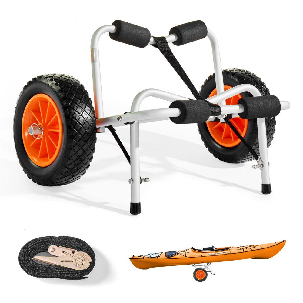 VEVOR Kayak Cart, 250 lbs Load Capacity, Foldable Kayak Trolley with 10-inch Solid Rubber Tires & 1 Ratchet Strap