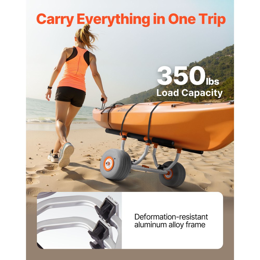 VEVOR Kayak Cart, 350 lbs Load Capacity, Kayak Trolley with 12-inch Inflatable PU Tires & 2 Straps, Assembles &