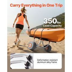 VEVOR Kayak Cart, 350 lbs Load Capacity, Kayak Trolley with 12-inch Inflatable PU Tires & 2 Straps, Assembles &