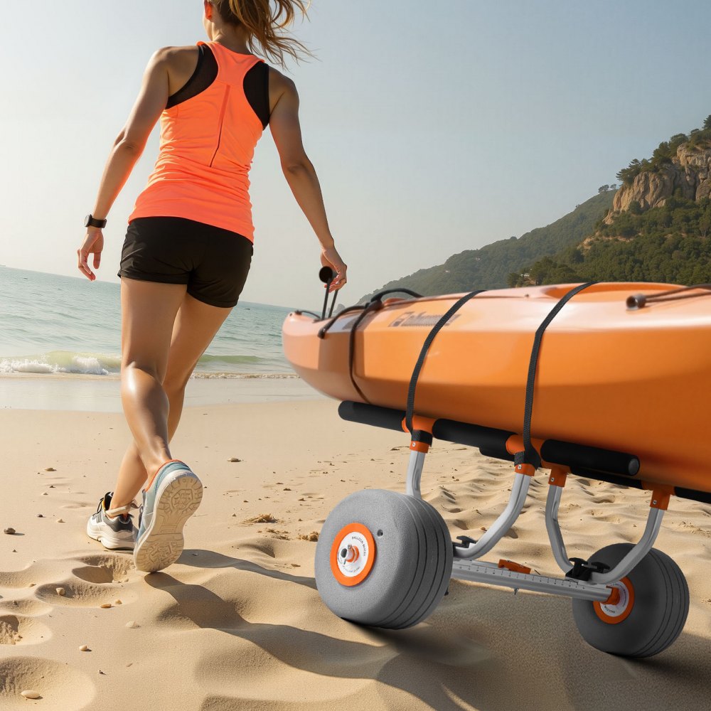 VEVOR Kayak Cart, 350 lbs Load Capacity, Kayak Trolley with 12-inch Inflatable PU Tires & 2 Straps, Assembles &