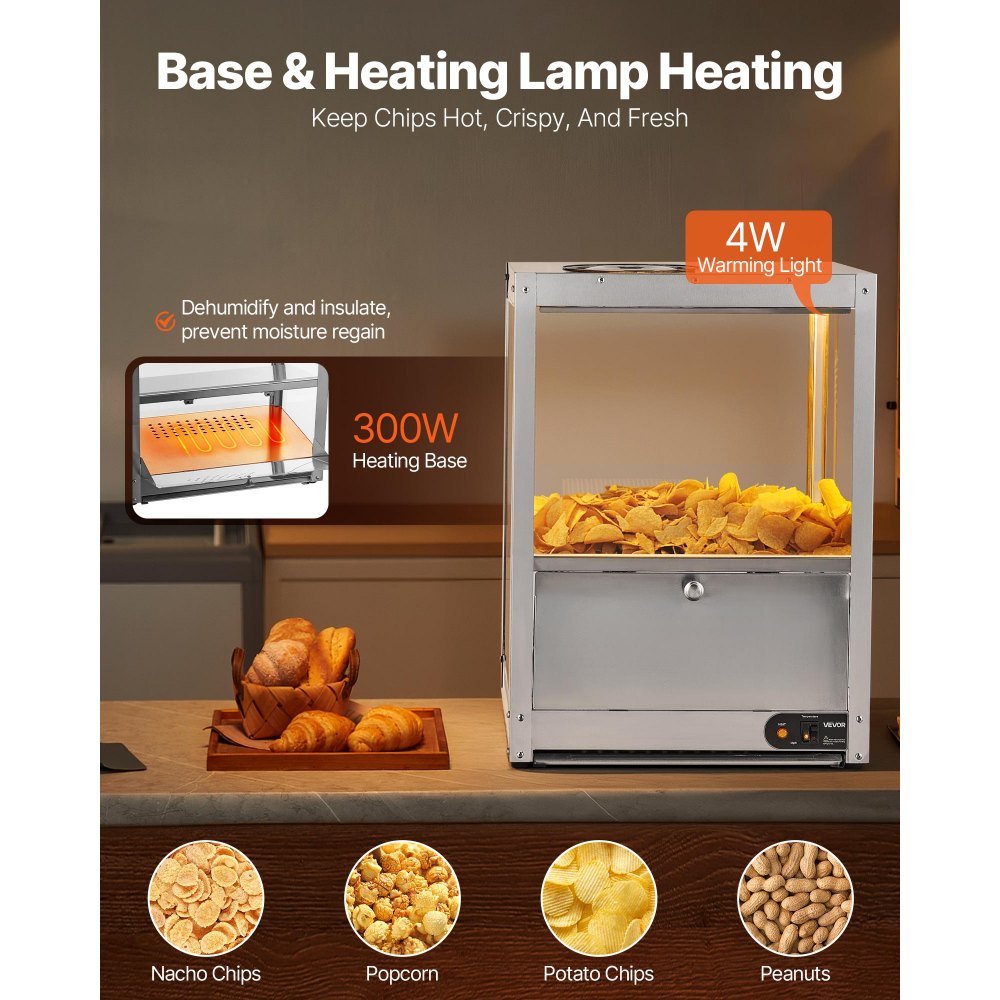 VEVOR Commercial Nacho Chip Warmer, 85QT Chip Warmer Machine with Heating Base and Warming Light, Nacho Machine with