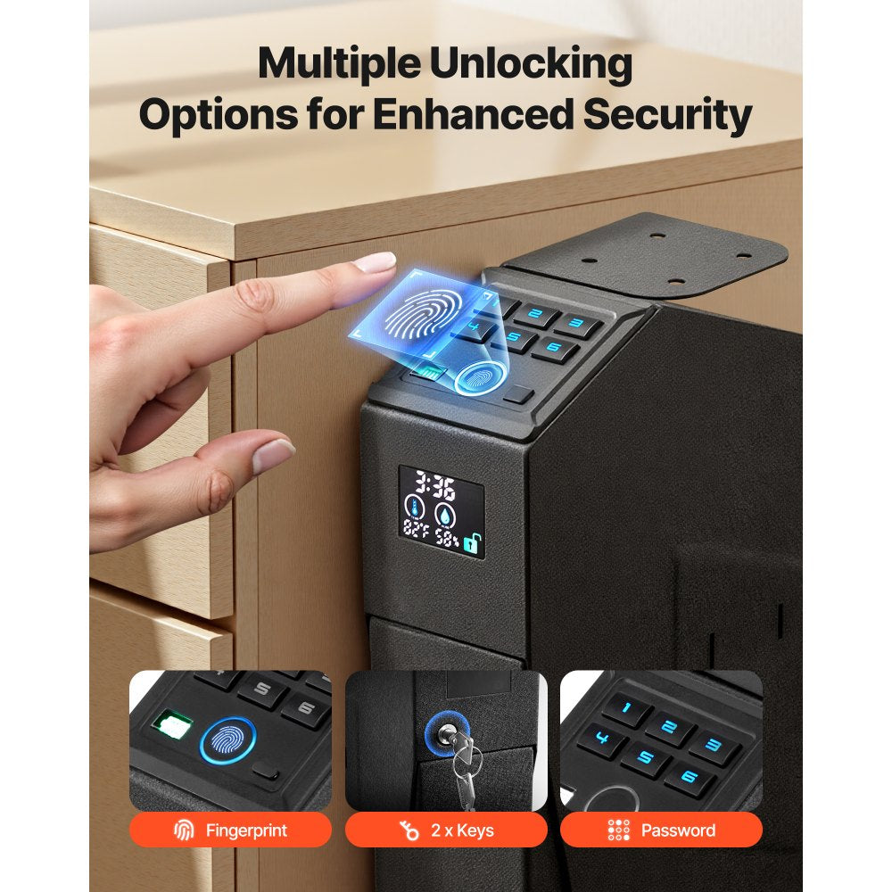 VEVOR Gun Safe, Slider Handgun Gun Safe with Screen, Fingerprint/Password/Key, 3-Way Quick Access Firearm Case Box with