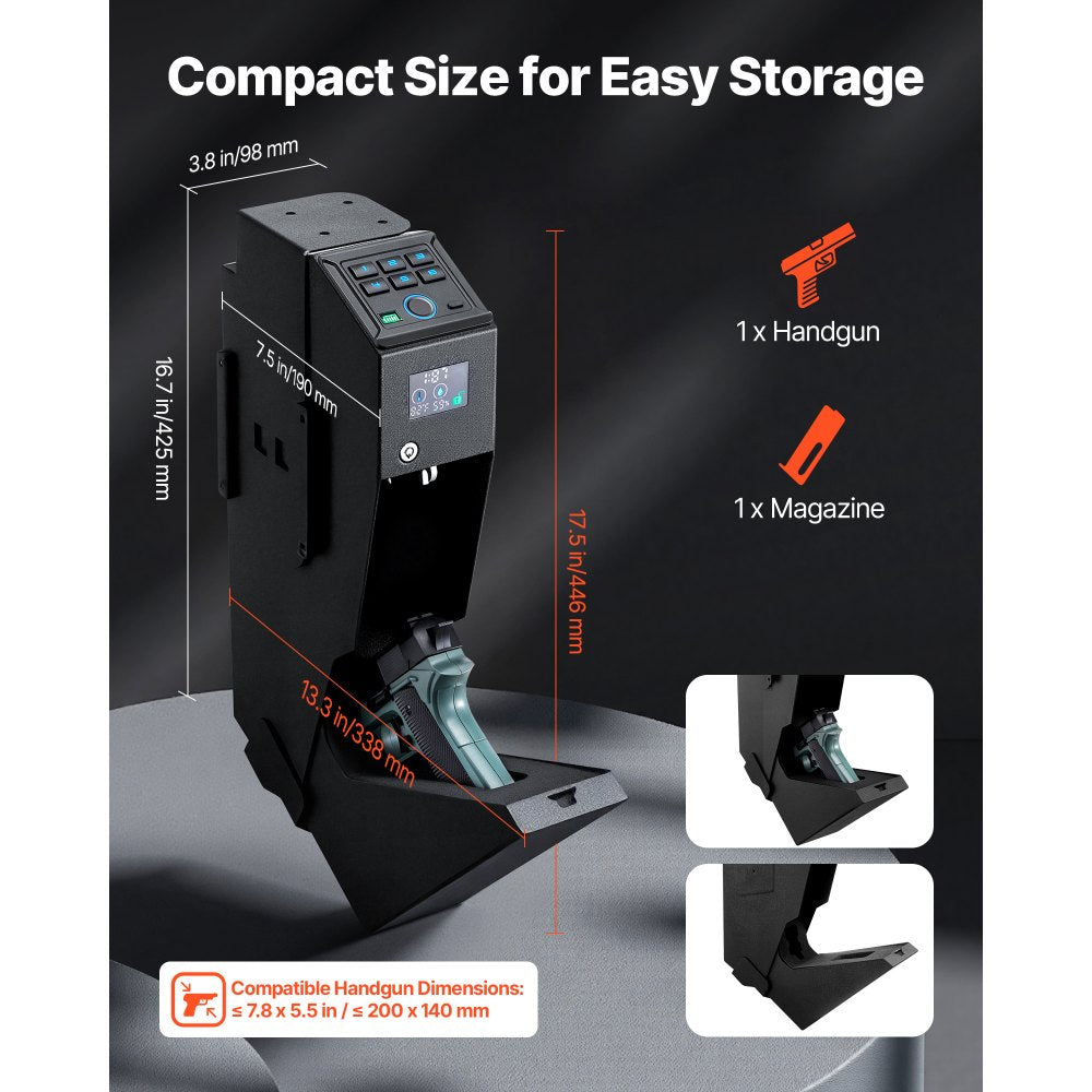 VEVOR Gun Safe, Slider Handgun Gun Safe with Screen, Fingerprint/Password/Key, 3-Way Quick Access Firearm Case Box with
