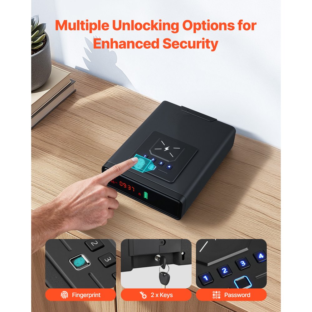 VEVOR Gun Safe, Pistol Handgun Drawer Safe with Fingerprint/Password/Key, 3-Way Quick Access Firearm Case Drawer with
