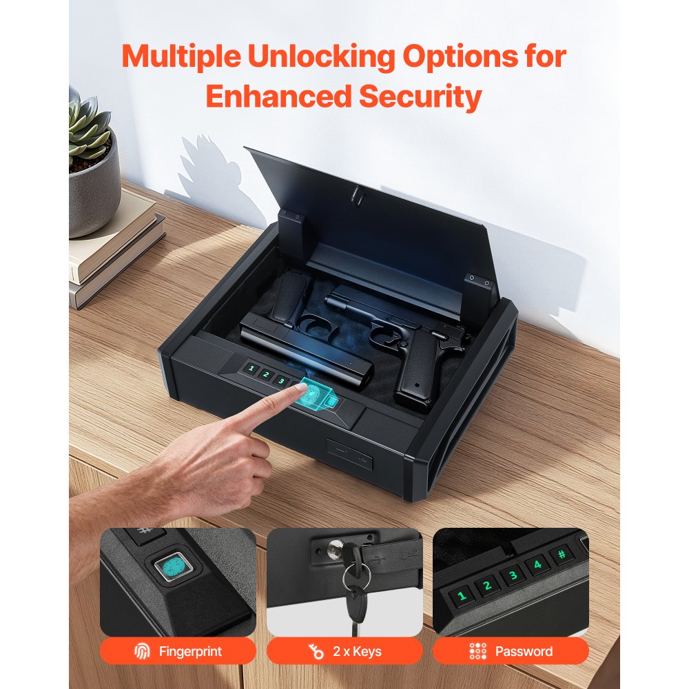 VEVOR Gun Safe, Heavy Duty Handgun Safe with Fingerprint/Password/Key, 3-Way Quick Access Firearm Case Box with