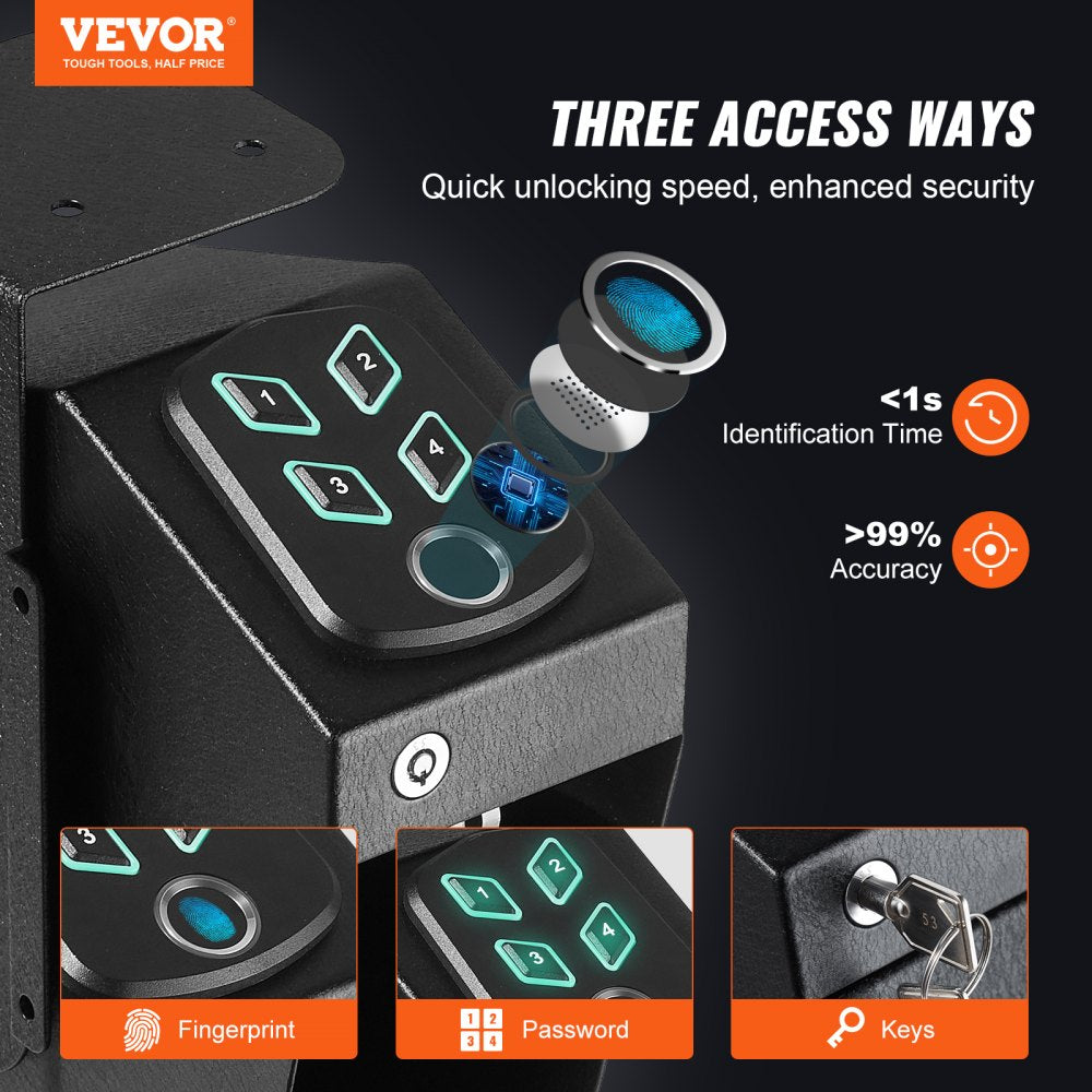 VEVOR Mounted Gun Safe for Pistols, Biometric Gun Safe with Three Quick Access Ways of Fingerprints, Passwords and