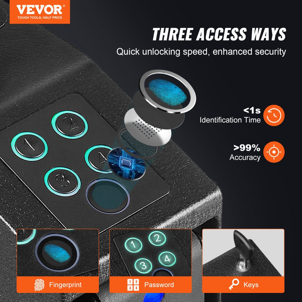 VEVOR Mounted Gun Safe for Pistols, Biometric Gun Safe with Three Quick Access Ways of Fingerprints, Passwords and