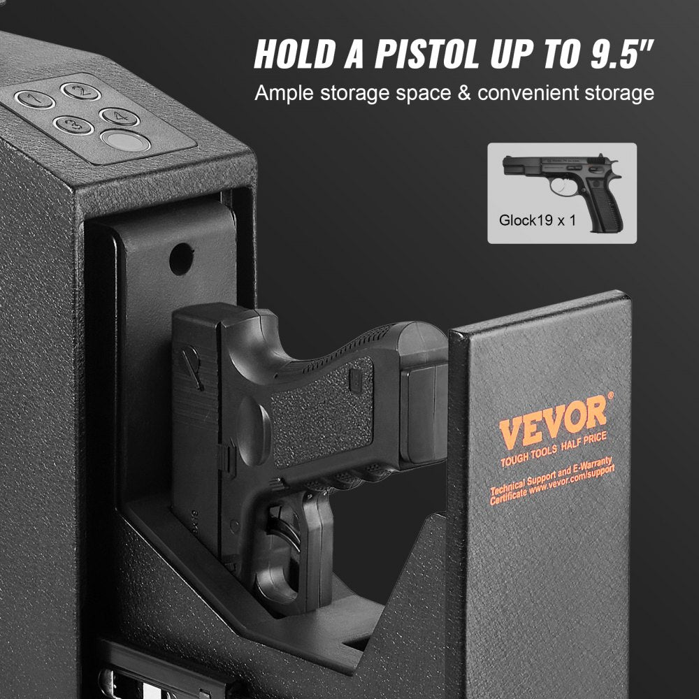 VEVOR Mounted Gun Safe for Pistols, Biometric Gun Safe with Three Quick Access Ways of Fingerprints, Passwords and