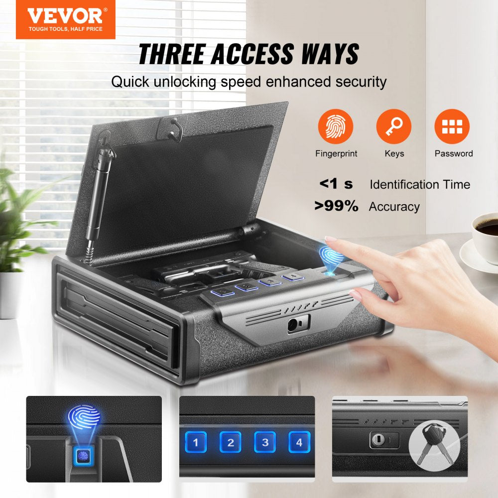 VEVOR Gun Safe for Pistols, Biometric Gun Safe with Three Quick Access Ways of Fingerprints, Passwords and Keys