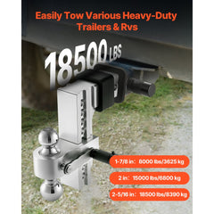 VEVOR Adjustable Trailer Hitch, 8-Inch Drop Hitch, Tri-Ball Mount for 2.5-Inch Hitch Receiver, Trailer Ball Size
