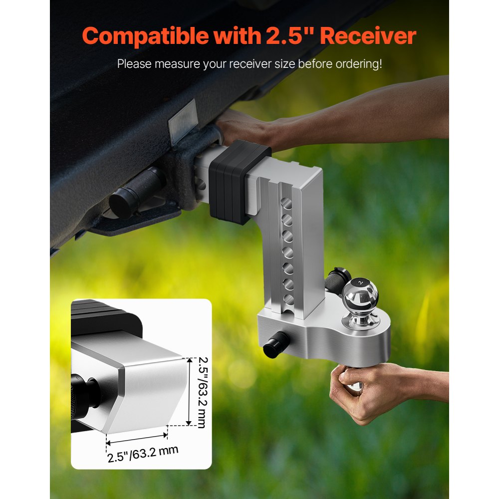 VEVOR Adjustable Trailer Hitch, 8-Inch Drop Hitch, Tri-Ball Mount for 2.5-Inch Hitch Receiver, Trailer Ball Size