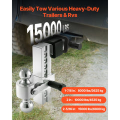 VEVOR Adjustable Trailer Hitch, 8-Inch Drop Hitch, Tri-Ball Mount for 2-Inch Hitch Receiver, Trailer Ball Size 1-7/8"