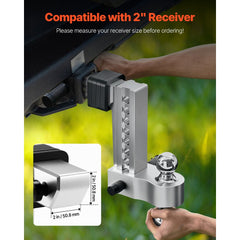 VEVOR Adjustable Trailer Hitch, 8-Inch Drop Hitch, Tri-Ball Mount for 2-Inch Hitch Receiver, Trailer Ball Size 1-7/8"
