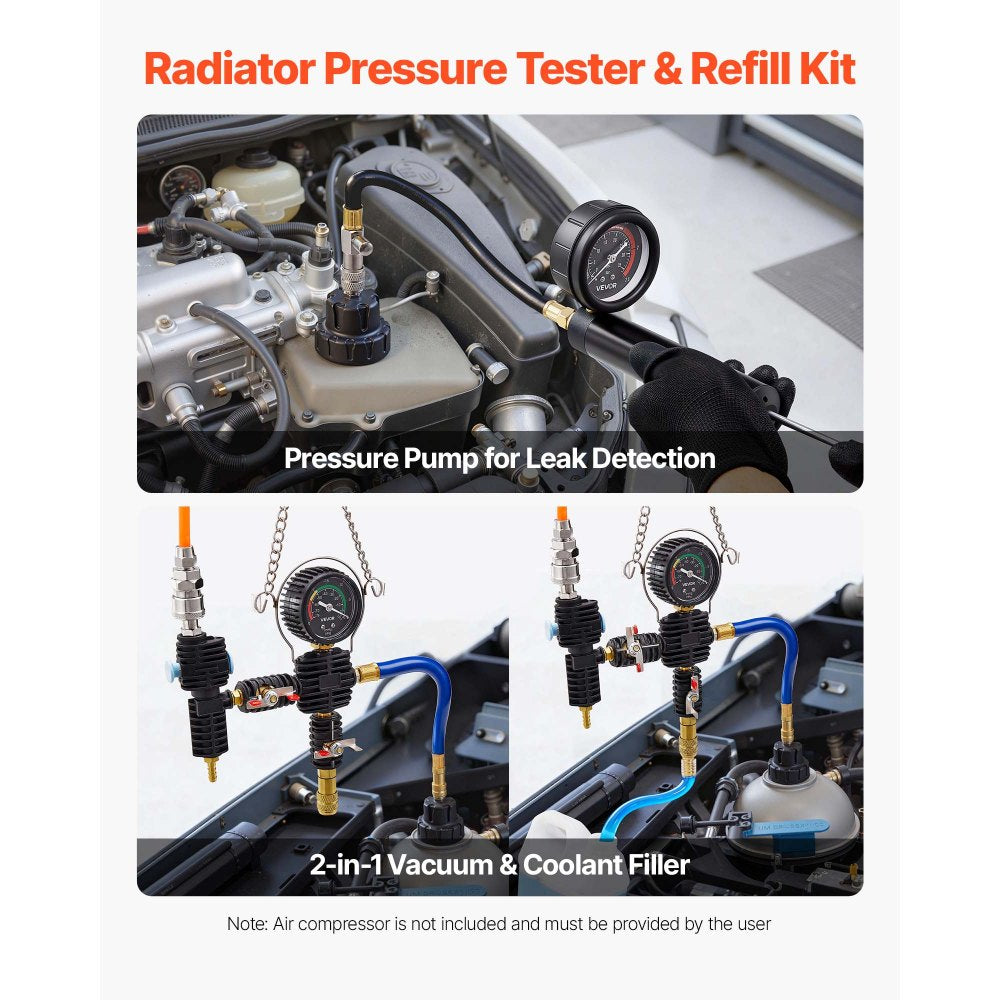 VEVOR Coolant Pressure Tester Kit, 31Pcs Radiator Vacuum Refill Kit with 3 Metal Adapters, Universal Fit, Automotive