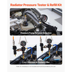 VEVOR Coolant Pressure Tester Kit, 31Pcs Radiator Vacuum Refill Kit with 3 Metal Adapters, Universal Fit, Automotive